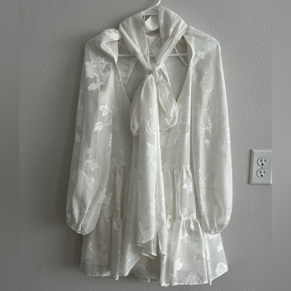 Belle Badgley Mischka Mock Neck Puff Sleeve Ansley Floral Print Tiered Dress NWT - Picture 5 of 10